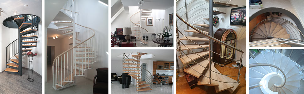 Eine Spindeltreppe bzw. Wendelltreppe benötigt weniger Grundfläche aus eine geradläufige Treppe.